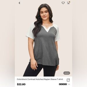 NWT 18-20 (2X) BloomChic Colorblock Contrast Notched Raglan Sleeve T-shirt